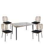 Σετ Τραπεζαρία Κήπου ArteLibre ANNIUS Φυσικό/Μαύρο Μέταλλο/Rattan/Γυαλί Με 4 Καρέκλες 14990313