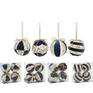 Χριστουγεννιάτικη Μπάλα Μπλε 100mm Σετ 4Τμχ Σε 4 Σχέδια