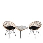 Σετ Τραπεζαρία Κήπου ArteLibre ANTIUS Φυσικό/Μαύρο Μέταλλο/Rattan/Γυαλί Με 2 Καρέκλες 14990348