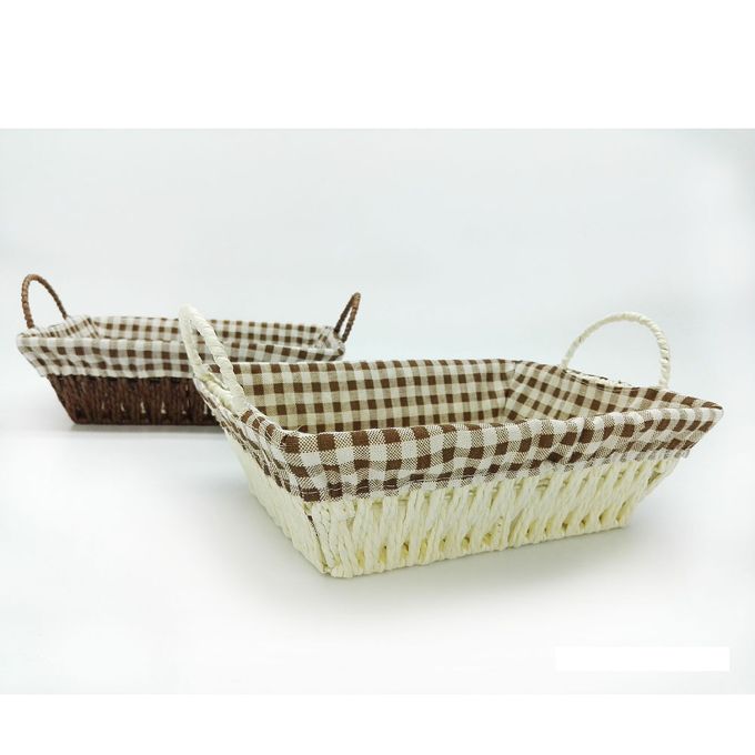 Καλάθι Καρό Κρεμ/Καφέ Ψάθινο 26x19x8cm Σε 2 Χρώματα