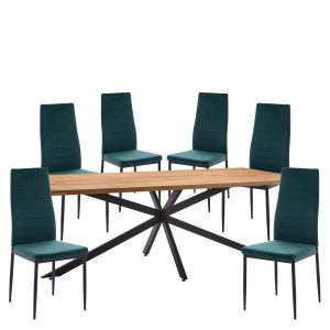 Σετ Τραπεζαρία (6+1) ArteLibre DRYOPIS Μαύρο/Φυσικό Ξύλο/PVC/Μέταλλο 160x80x75cm 14990428
